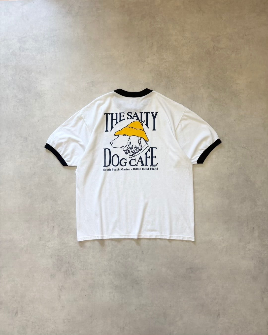 【VINTAGE】1990’s “The Salty Dog Cafe” Dog Print Ringer T-Shirt MADE IN USA