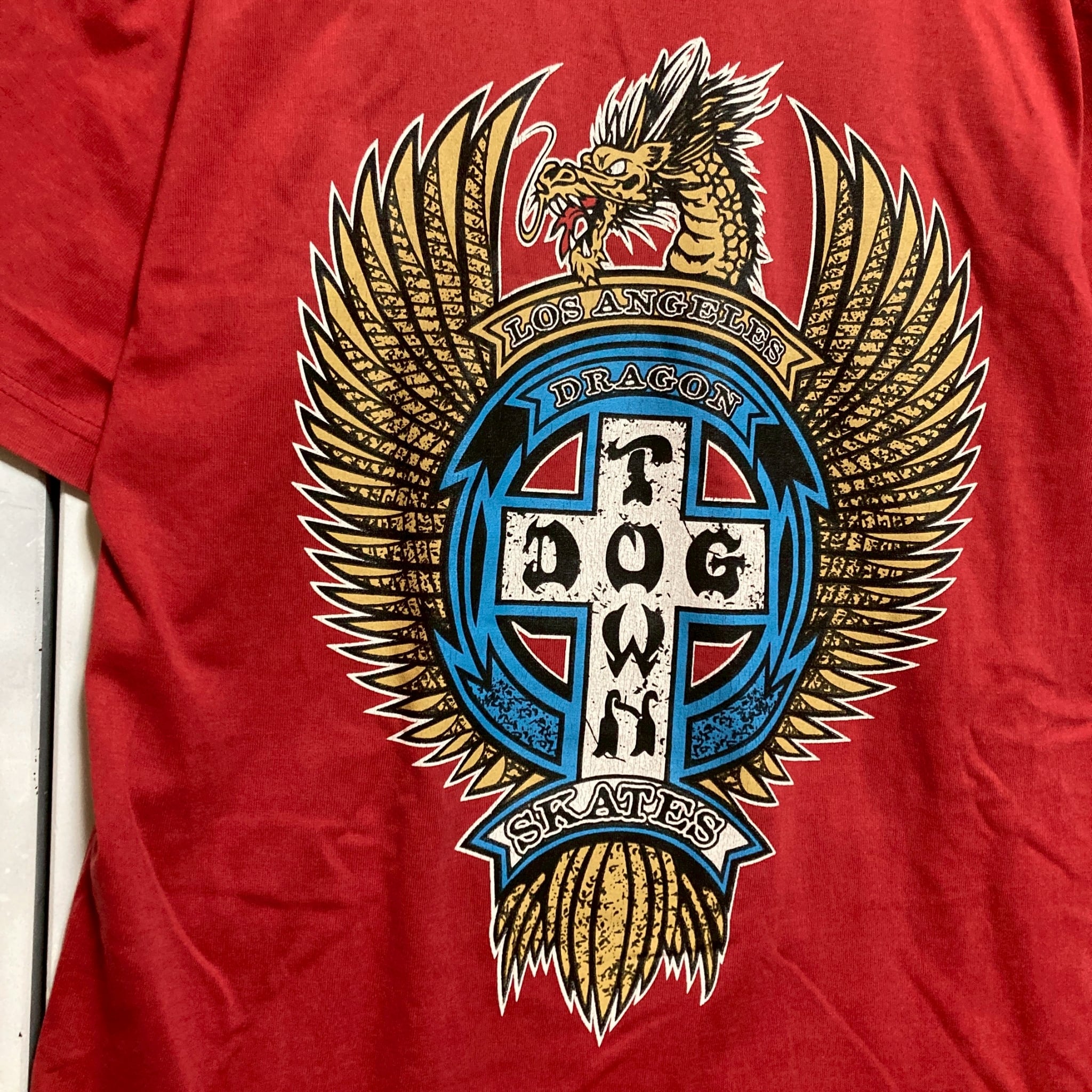 ストリート Tシャツ ビンテージ 古着 赤 DOG TOWN ドッグタウン 刺繍