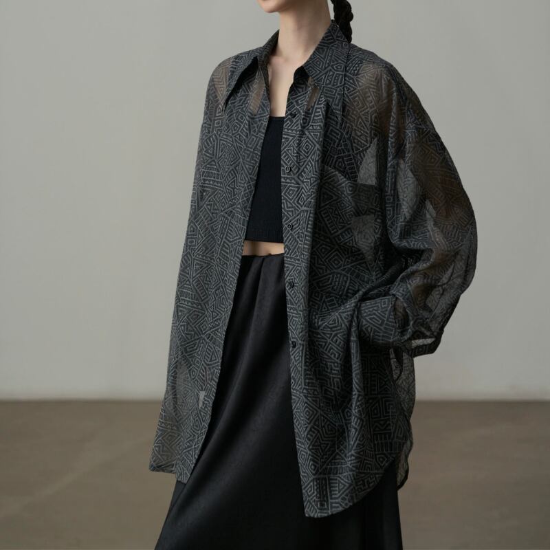 モダンプリントシアーワイドシャツ R01220