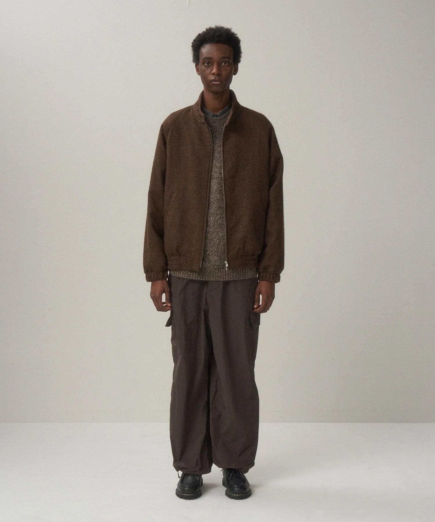 ATON ALPACA HOUND TOOTH HARRINGTON JACKET BROWN JKAGGW0904 | BEST