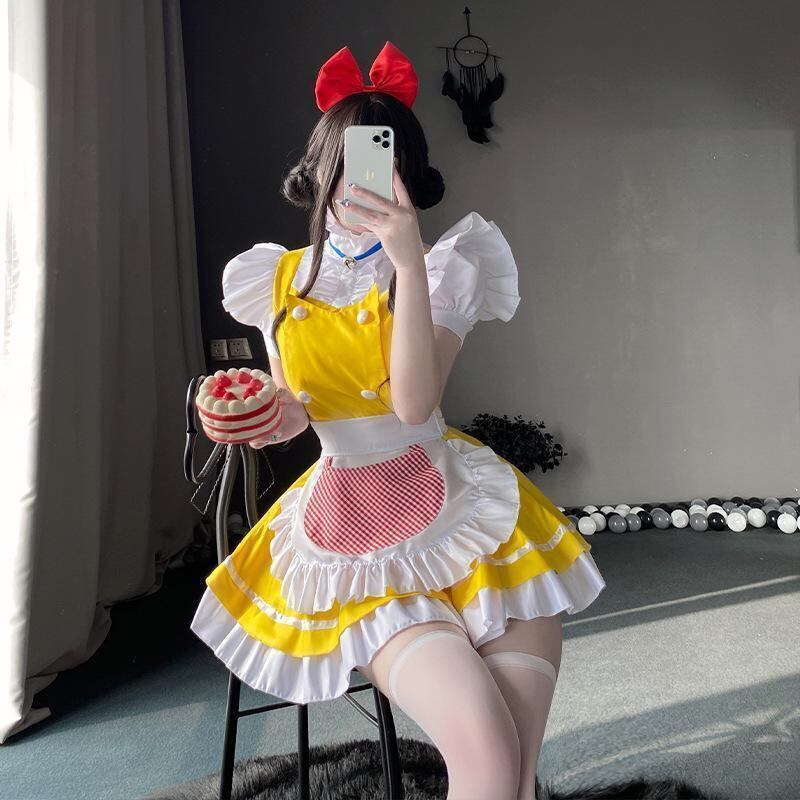 L-XL]メイド服 ドラミちゃん風 可愛い 鈴 パニエ付き イエロー | PAY ID