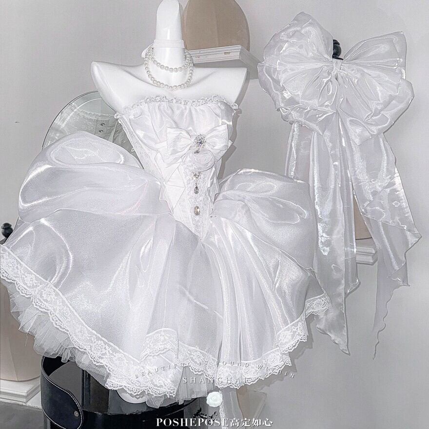 ロリィタドレス ホワイト プリンセスドレス パーティドレス コンカフェ パーティ衣装 イベント