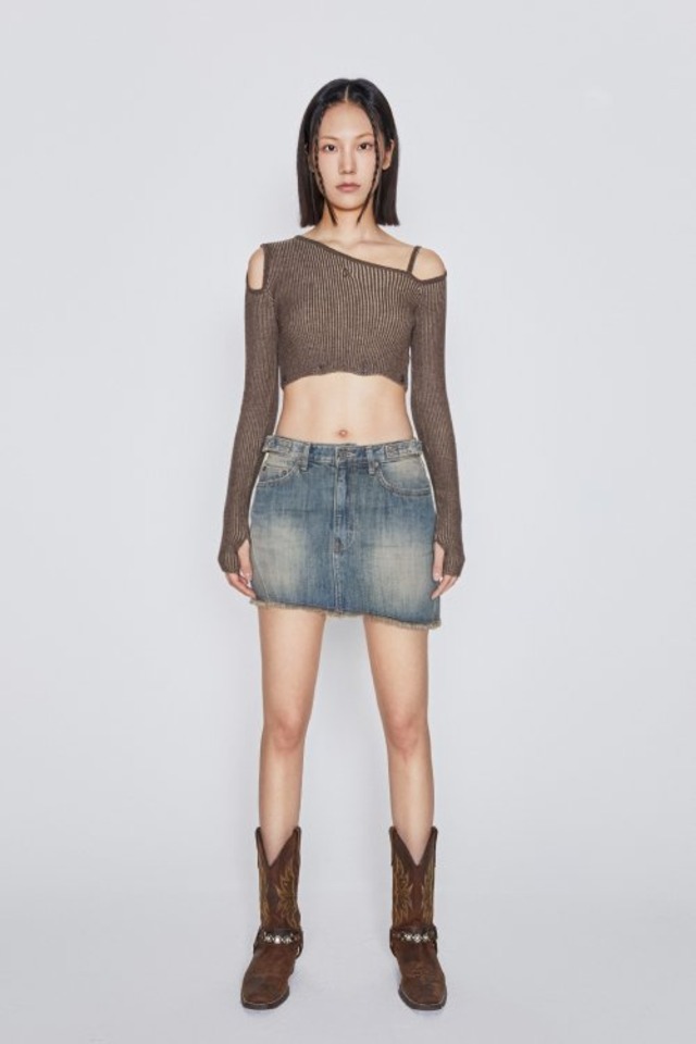 [AFTERHOURS] DIAGONAL CARGO DENIM SKIRT (INDIGO)