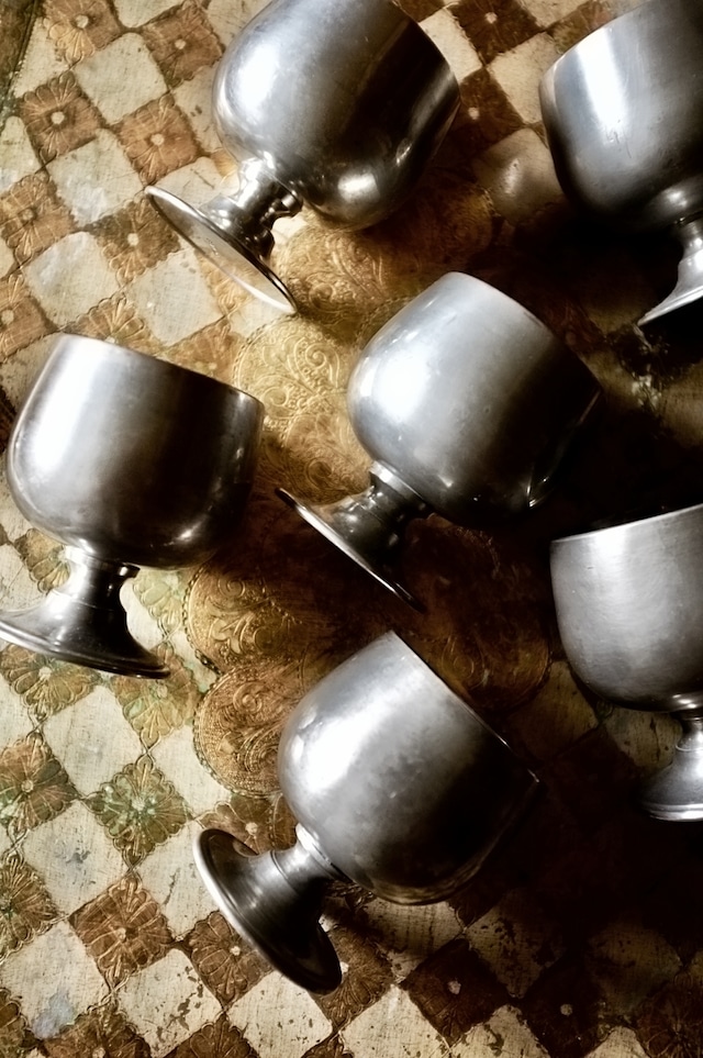 フランス エタン 沈銀色のアイスクリームカップ ピューター ヴィンテージ