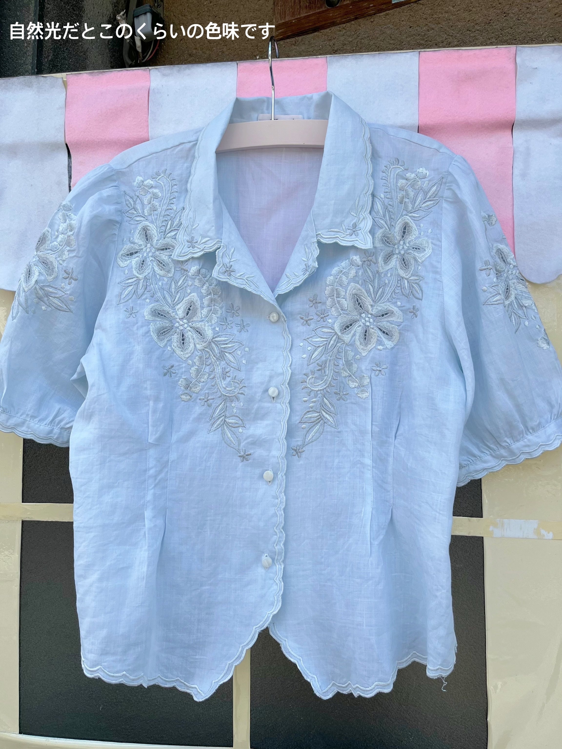 light blue flower embroidery blouse