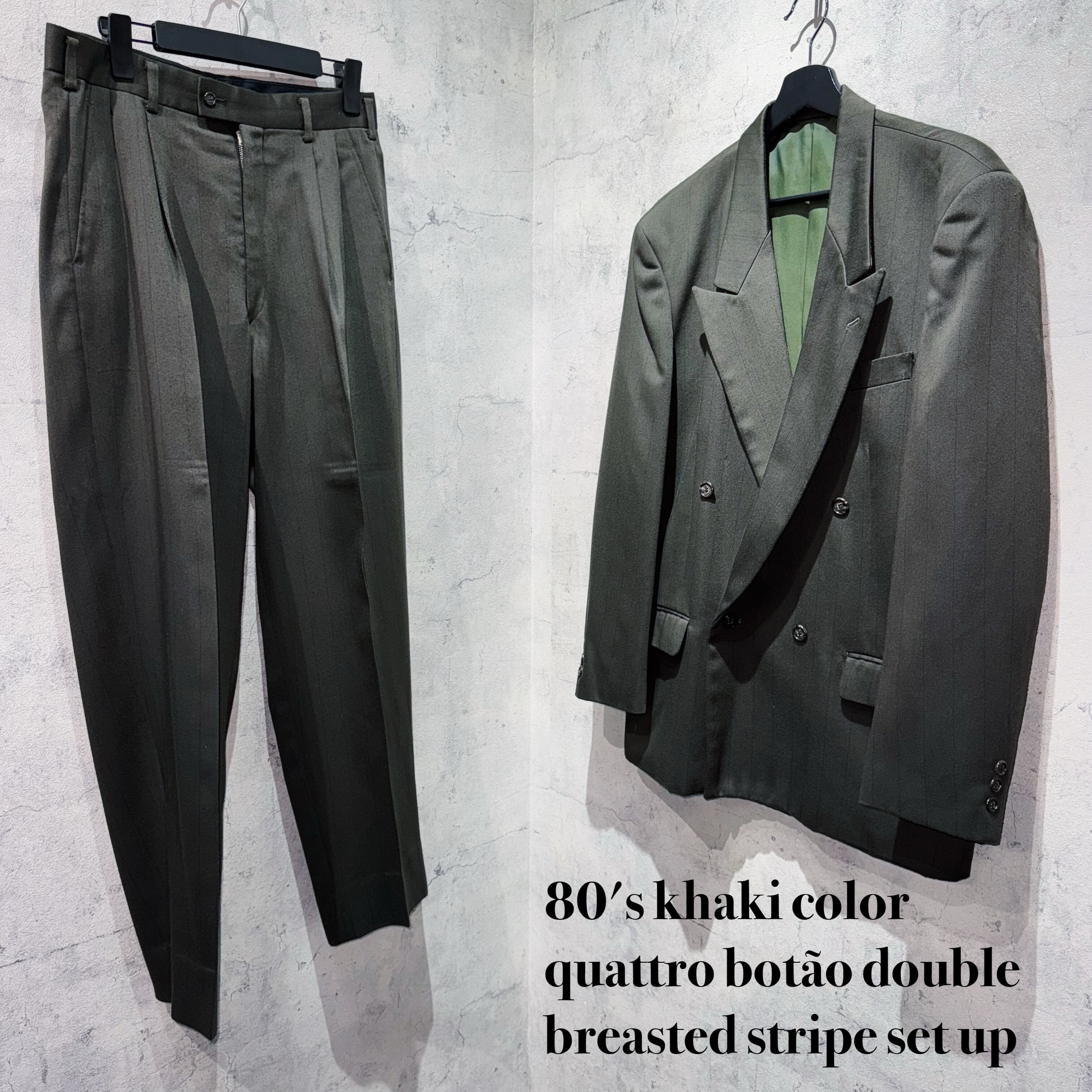 80's khaki color quattro botão double breasted stripe set up