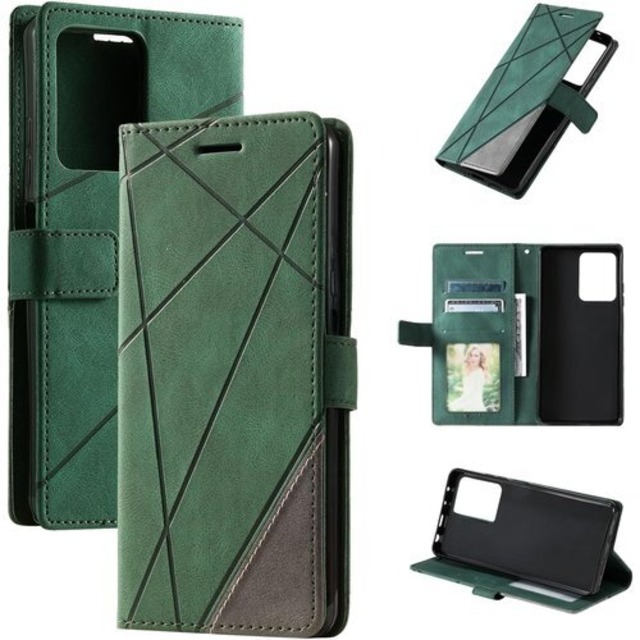 For Redmi 12 5G ケース 手帳型 PUレザー ケース ノートブック型携帯保護カバー ポケット スタンド 機能 携帯ホルスター財布携帯 ホルダ 耐衝撃 カバー ケース 緑 3519