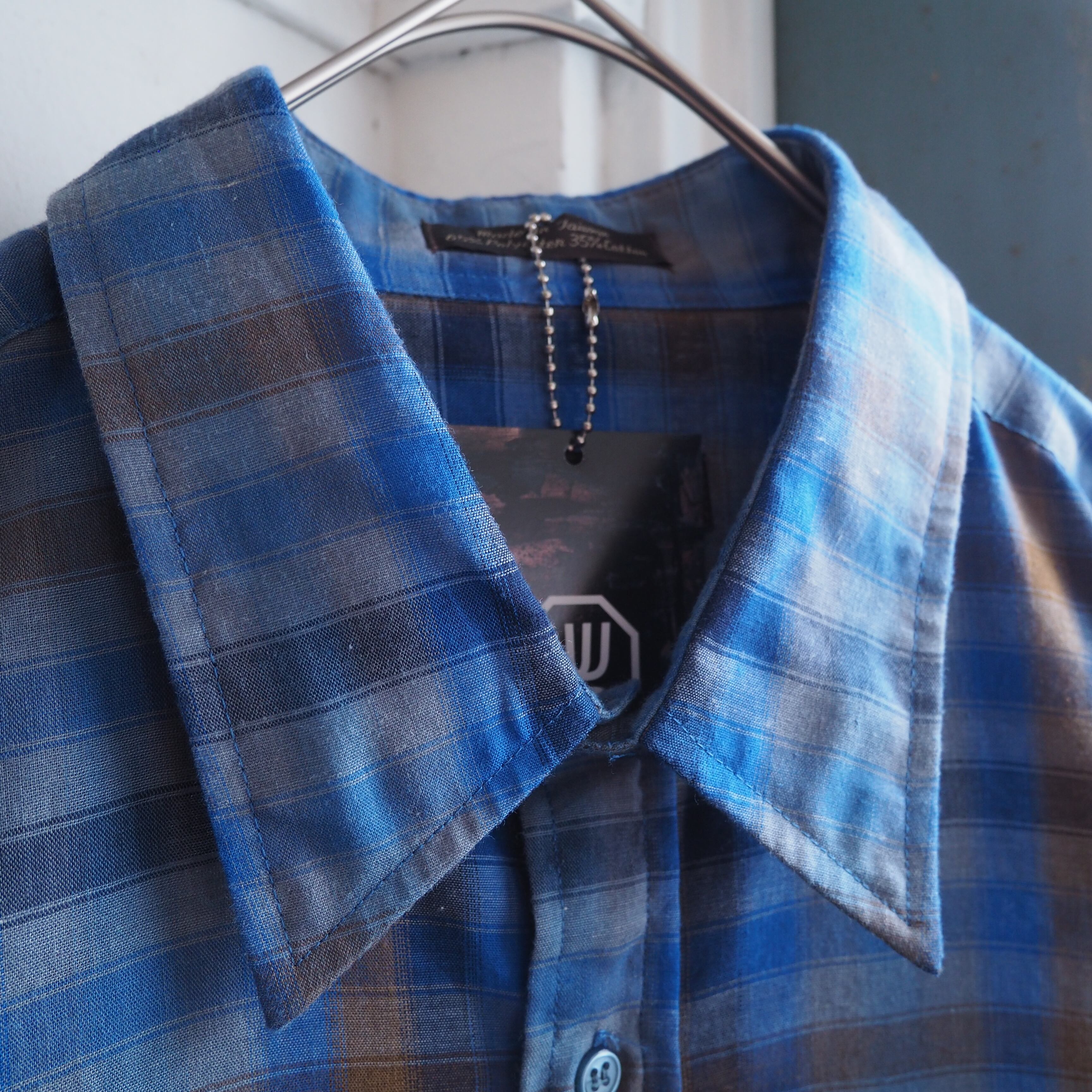 1990s Beautiful gradation Blue color Design vintage loose check shirt