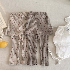 夏花柄レイヤード風ボトムス