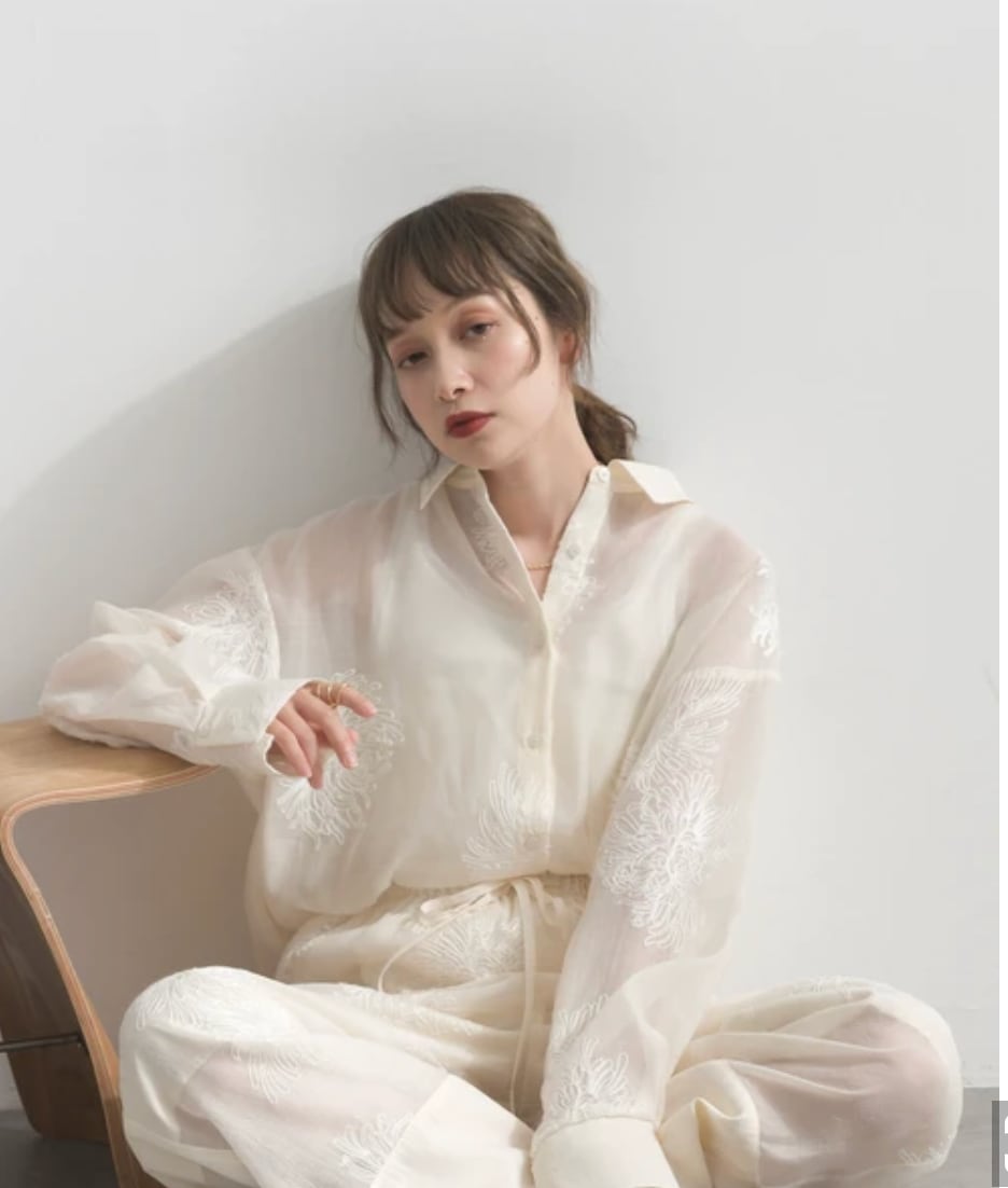 ナンバーミーTOKYO"SHEER EMBROIDERY SHIRTS"WHITE