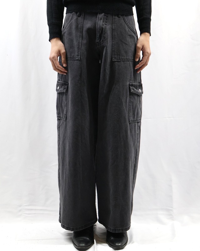 wide straight denim cargo pants