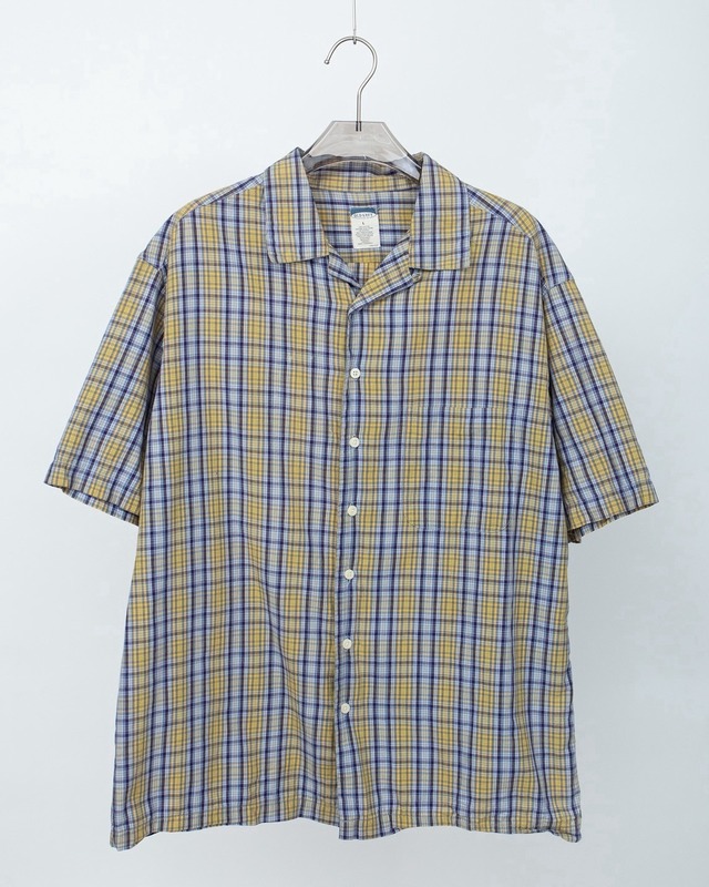 "OLD NAVY" check pattern open collar cotton short sleeve shirt
