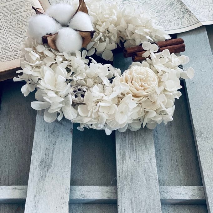 Sサイズ ホワイトクリスマスリースプリザーブドフラワー 白 Xmasリース