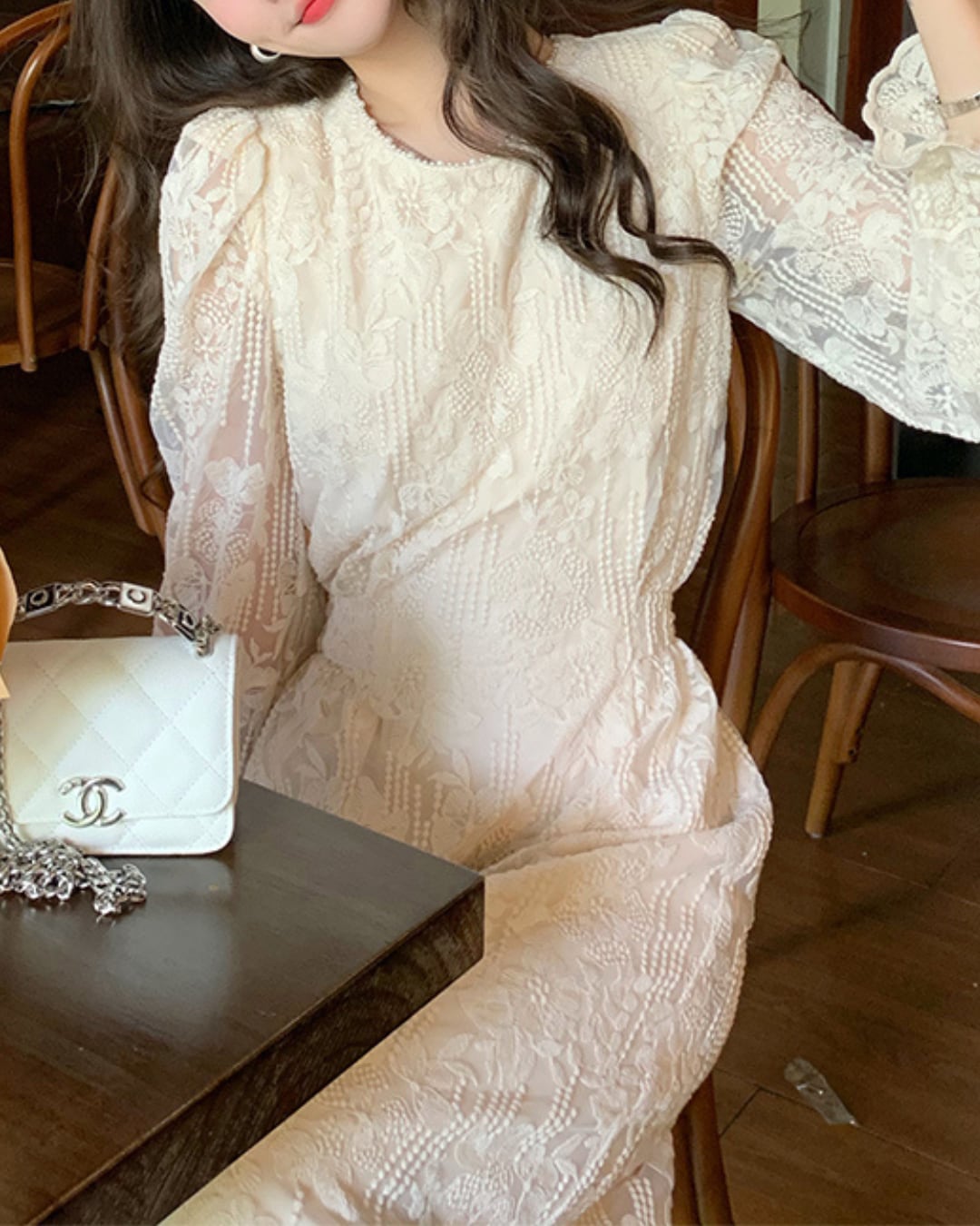 クラシカルレースロングワンピース l5151