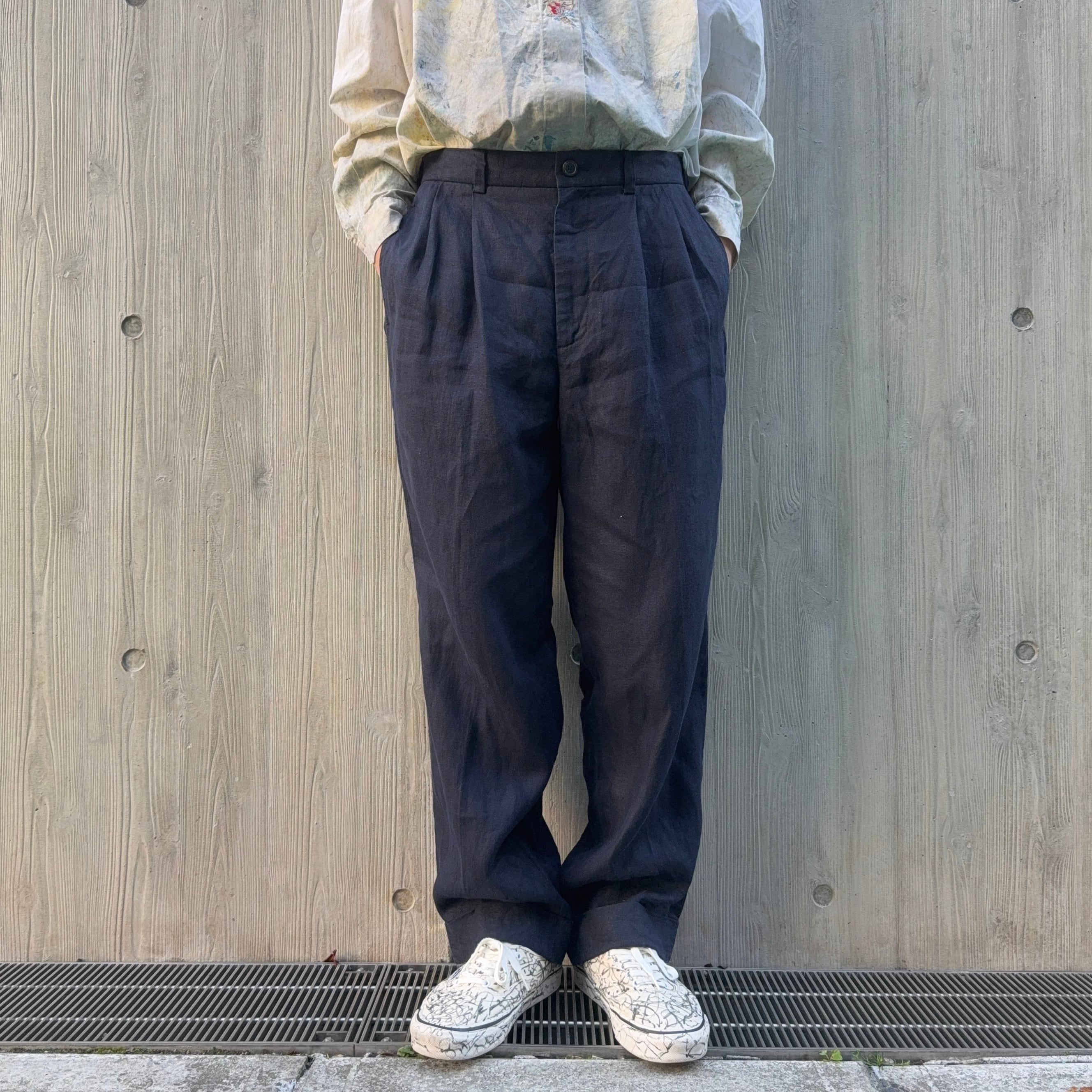 Brooks Brothers リネンスラックス 2タック ブラック W34 00's Vintage “BROOKS BROTHERS” Linen 2tuck Slacks | 放課後の思い出