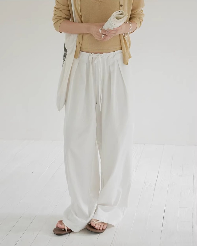 Drawstring Wide Leg Full Length Pants　L0020