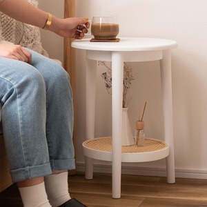 ラタン調 サイドテーブル 棚付き