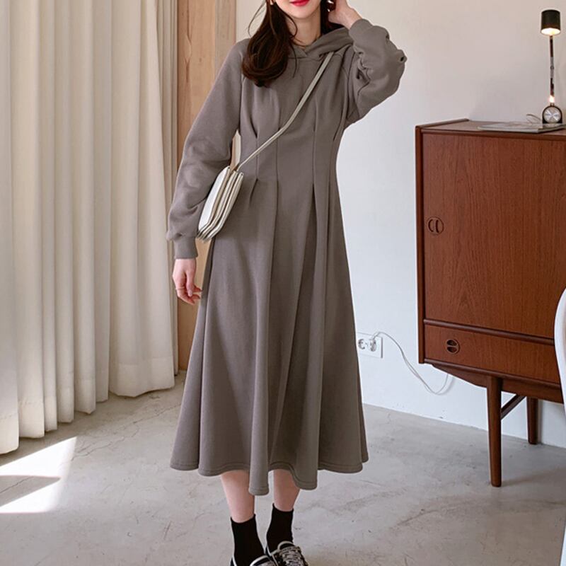 ワンピース 全3色展開 パーカーワンピース カジュアル キャメル ブラック ライトグレー Miyabigo