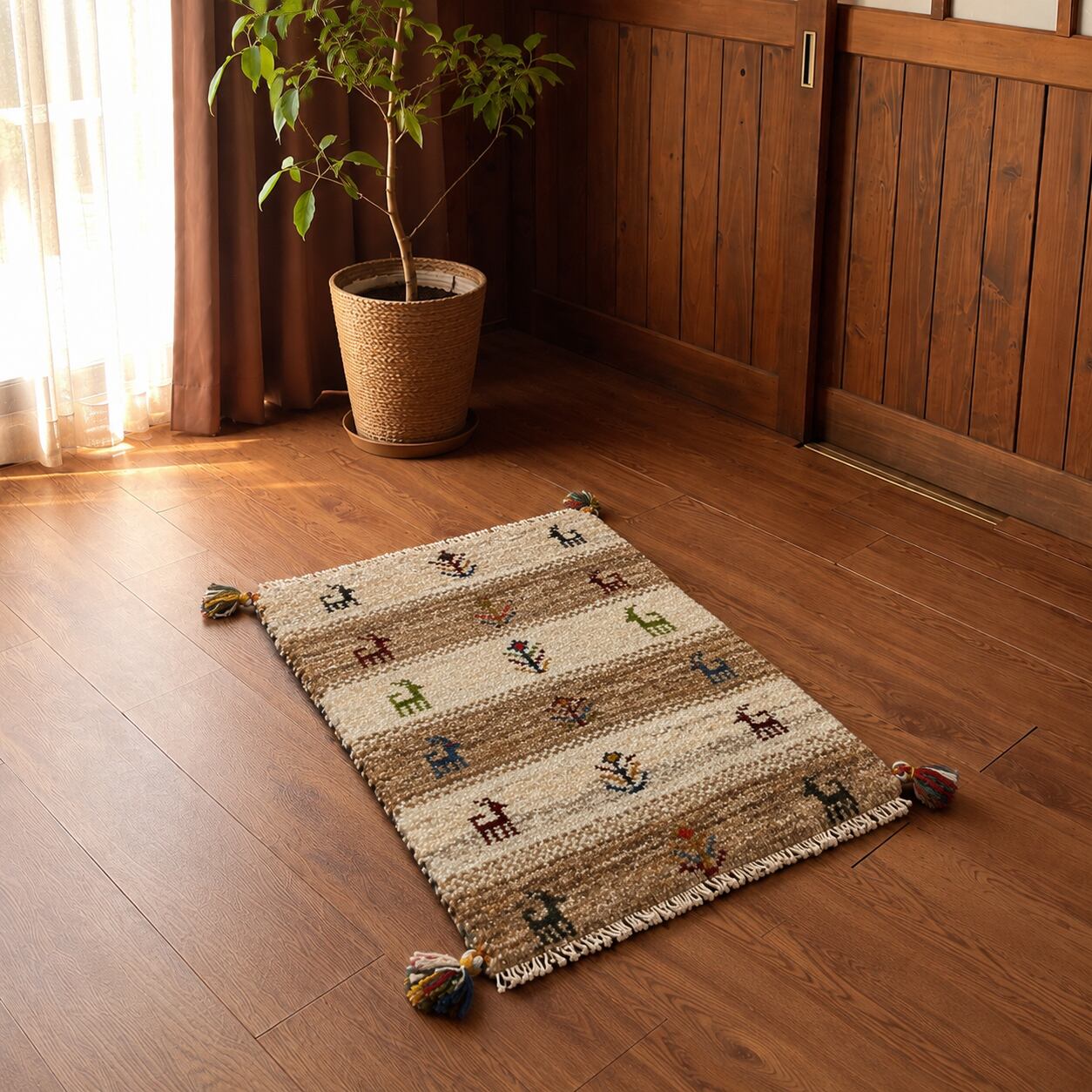 ギャッベ ペルシャ絨毯 57x76cm ギャベ 玄関マット 手織り ラグ 絨毯