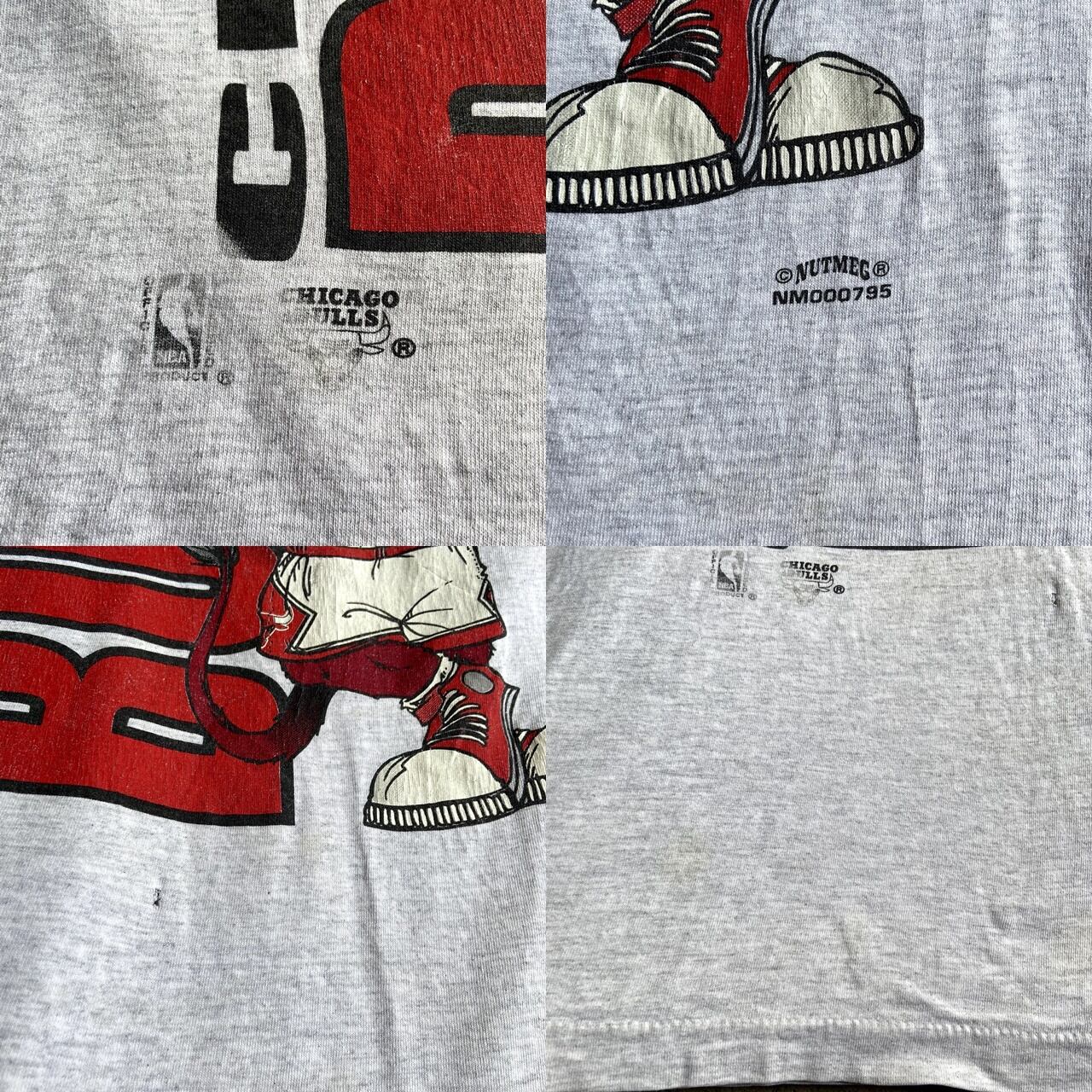 NUTMEG 年代 NBA CHICAGO BULLS シカゴ ブルズ プリントTシャツ メンズXL 古着 チーム系 S ヴィンテージ  ビンテージ 霜降り ライトグレー 灰色TシャツSA   cave 古着屋公式古着通販サイト