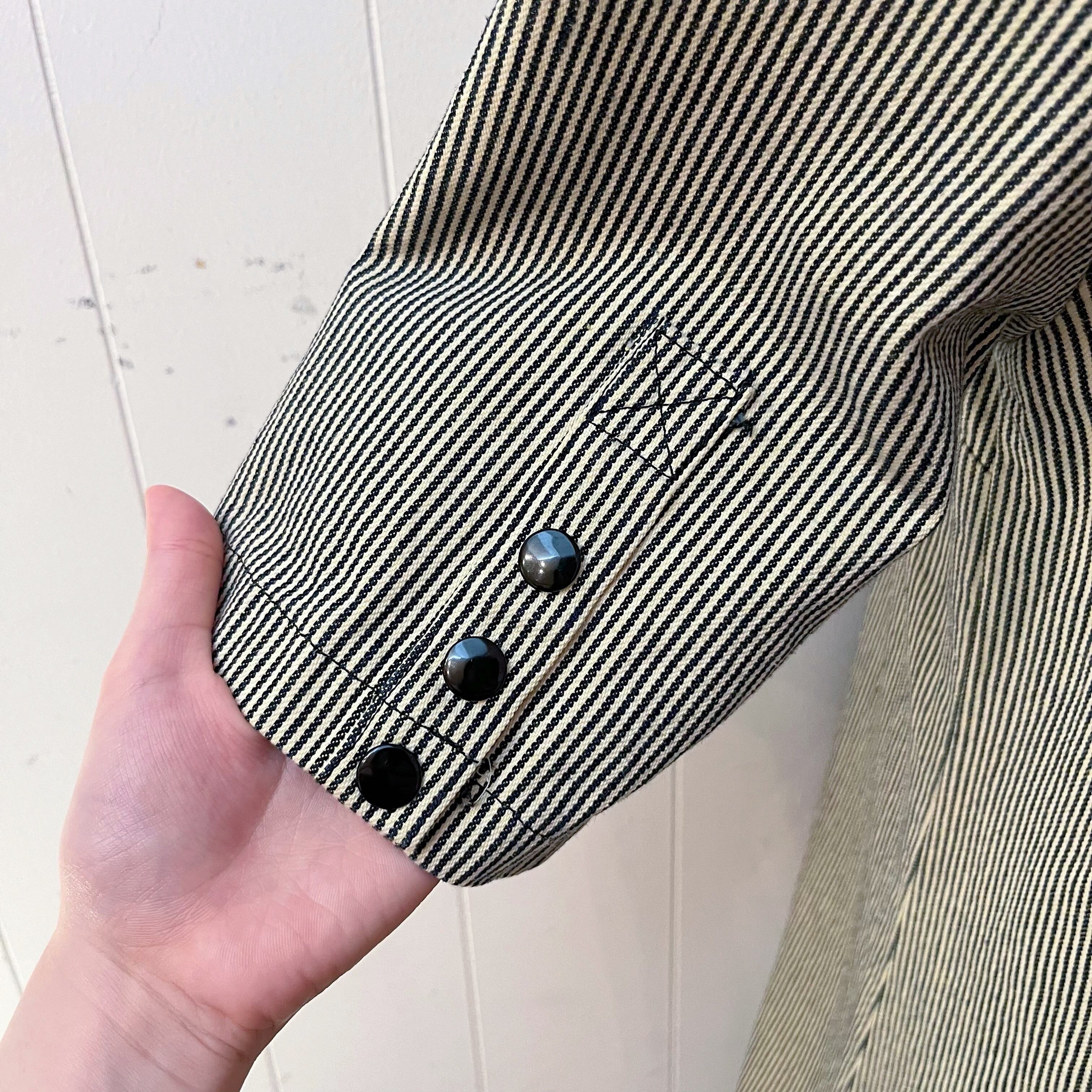 hickory stripe snap button one-piece