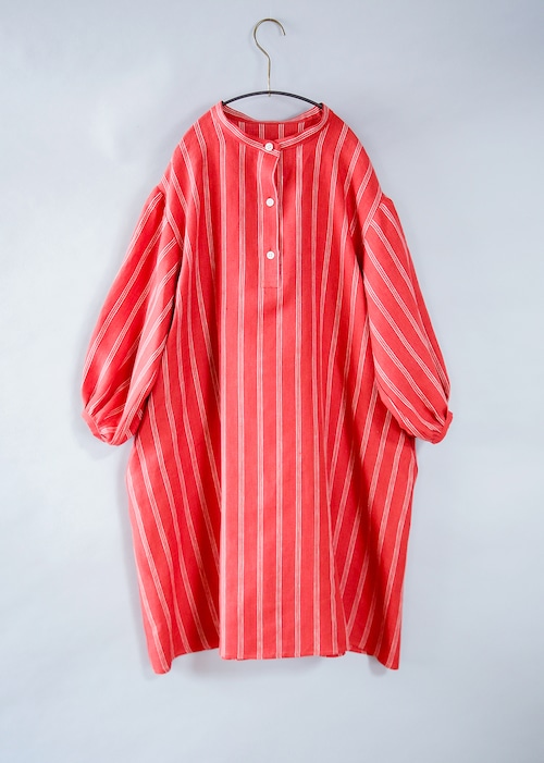 《michirico 2022AW》Stripe linen OP / red / S