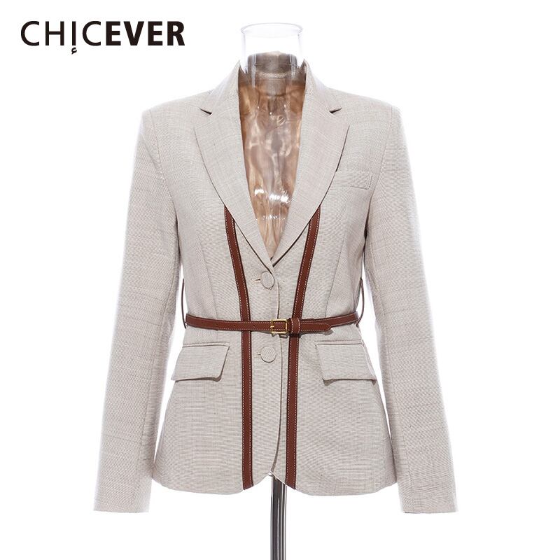 CHICEVERパッチワークストラップヒットカラーブレザー女性ノッチカラー長袖イングランドスタイルスーツ2020 ロング ヨーロピアン 6base588304380528