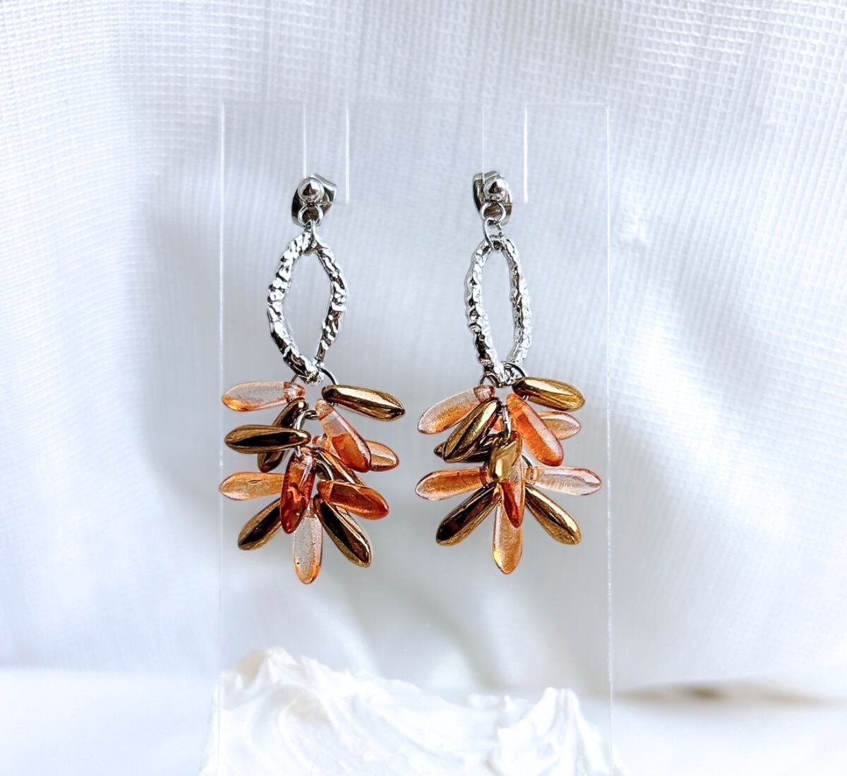 チェコビーズの夕暮れピアス