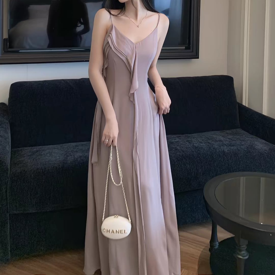 Ruffled v-neck slip dress 2609071