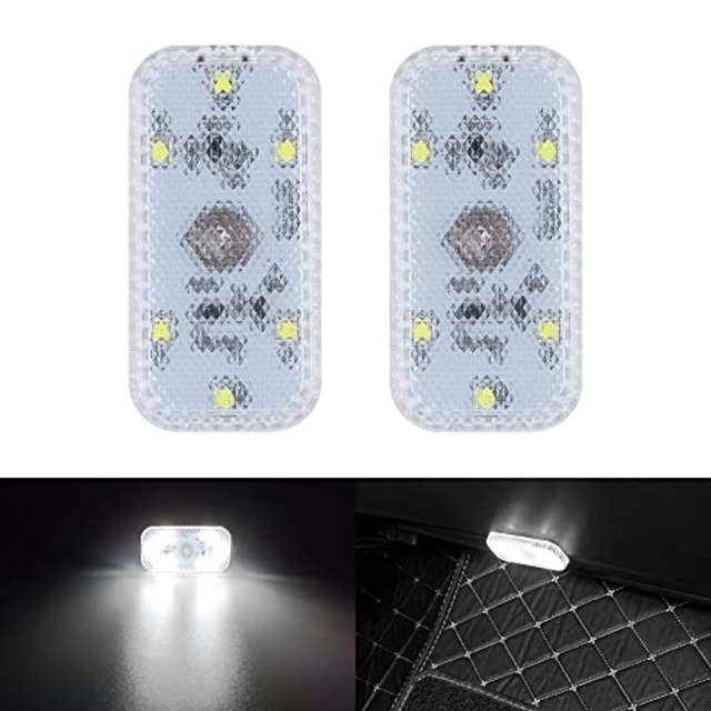 FUTWOD LED ルームランプ ホワイト 白 6000K タッチライト ナイトライト 室内灯 車内灯 USB 充電 マグネット タッチ式 配線不要 LEDライト ルーム 電球 車 玄関 寝室 階段 汎用 小型 2個入り