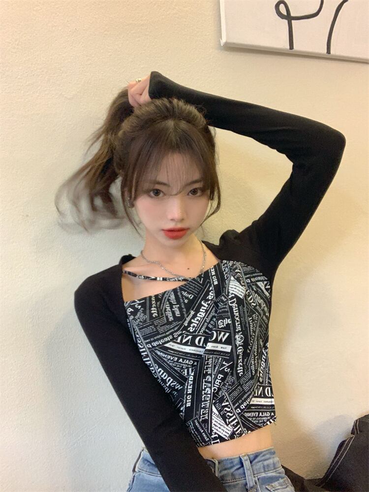 カジュアルスリムシャツ オータムプリントTシャツ ロング 秋物 モンロー6475262445