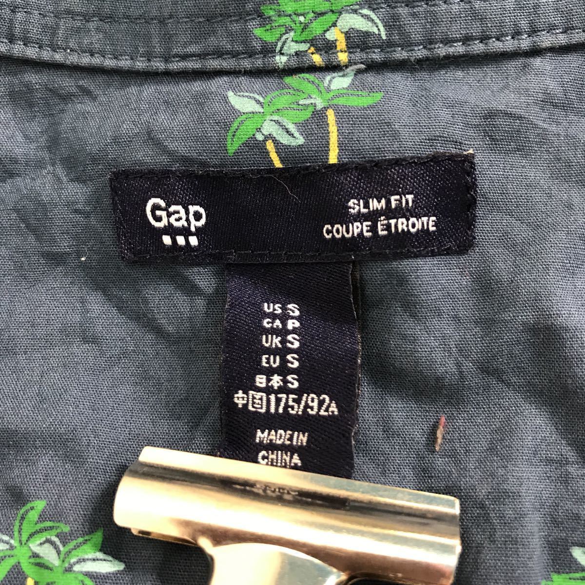 GAP 半袖 柄 シャツ S ブルー ギャップ ヤシの木 総柄 古着卸 アメリカ