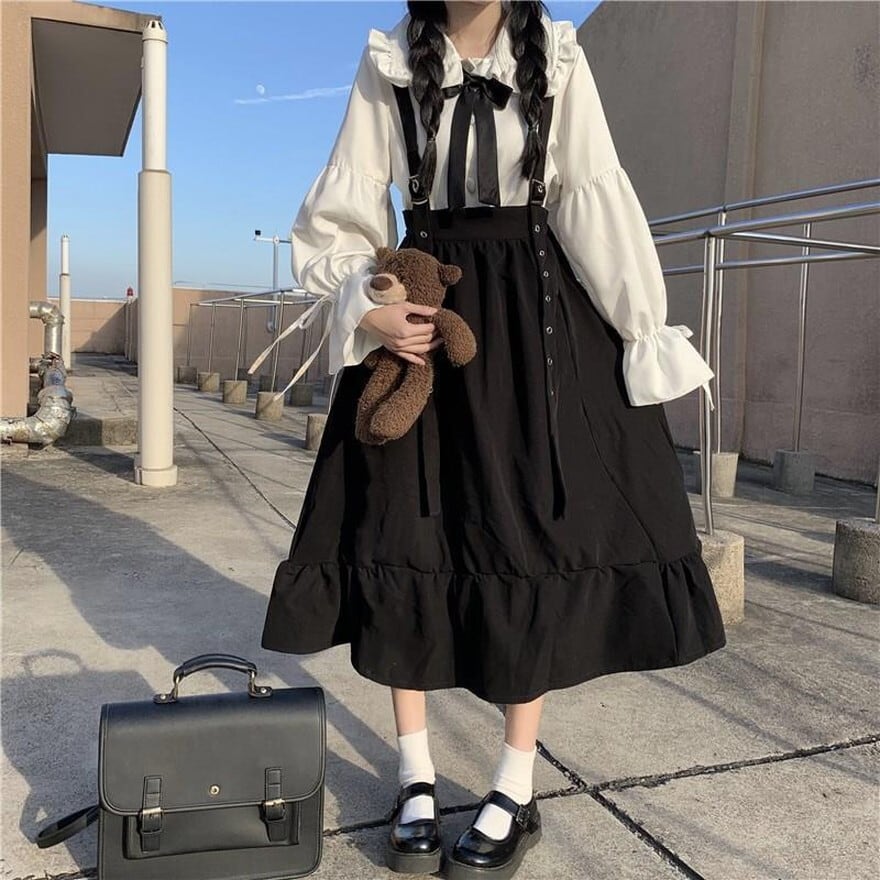 セミロリ ソフトロリータセットアップ ブラウス サスペンダースカート