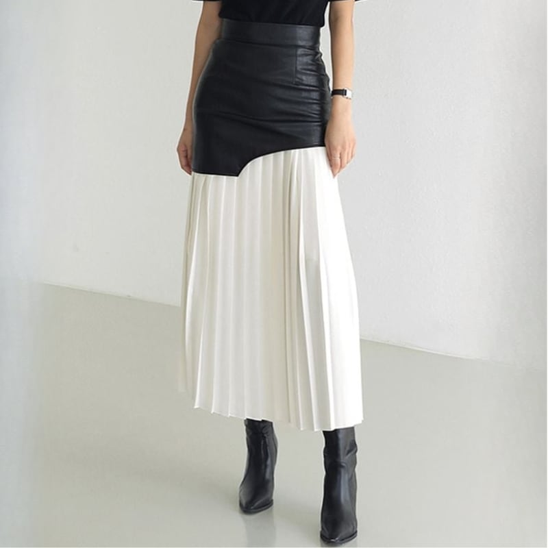Fake leather docking pleats skirt 2 colors V1123