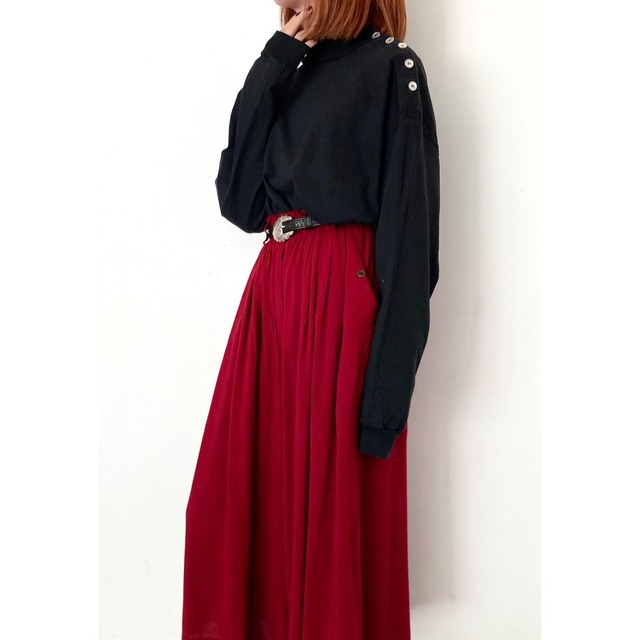 Red High Waist Culotte Pants / ハイウエストキュロットパンツ