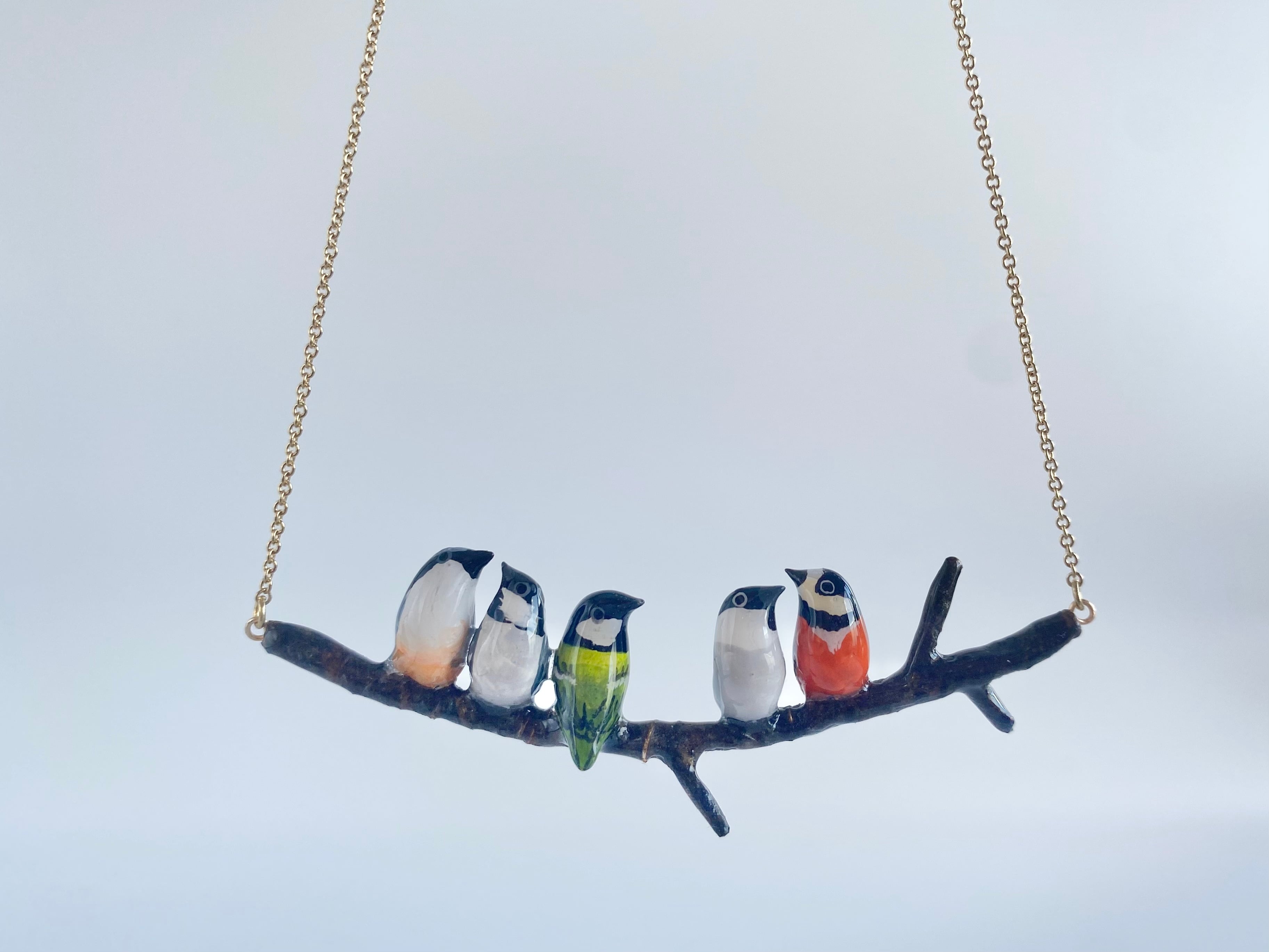 【2~3日以内発送】小鳥5羽乗りネックレス