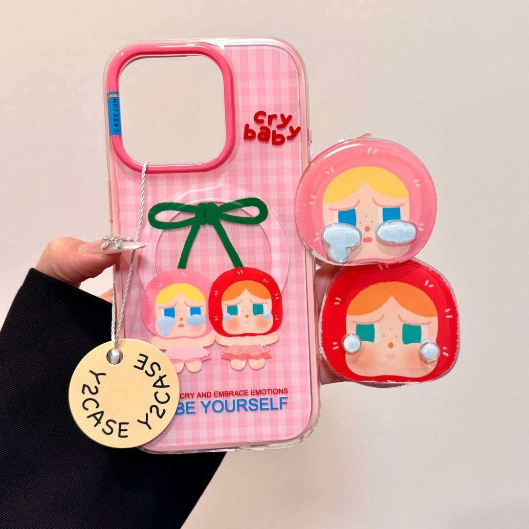 POP MART Crybaby ♡ マグネットケース&スタンド付き iPhone 17 Pro Max用 16/15/14対応 フルカバー耐衝撃 韓国風 インスタ映え オシャレで高級感