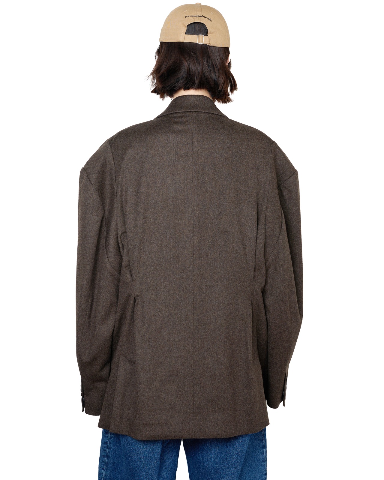 ssstein "DEFORMED SHOULDER DOUBLE BREASTED JACKET〔GREY BROWN〕"