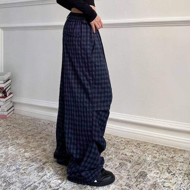 ウエストタックチェックワイドパンツ R00302