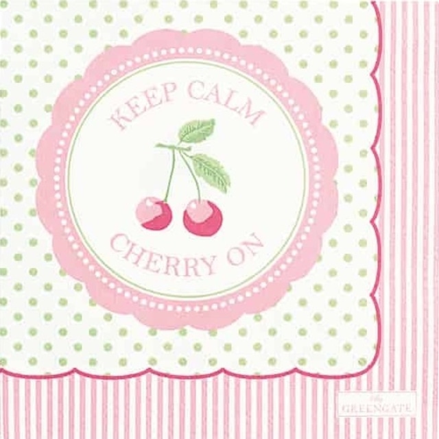 北欧【GreenGate】バラ売り1枚 カクテルサイズ ペーパーナプキン CHERRY BERRY ペールグリーン