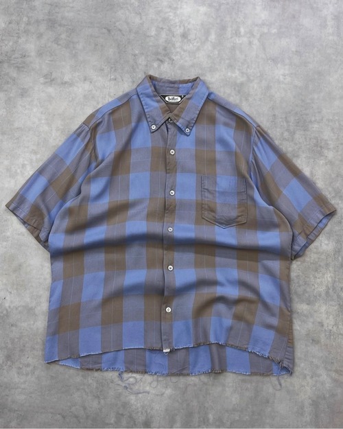 60s~ Da Vinci S/S Plaid B.D. Rayon Shirt