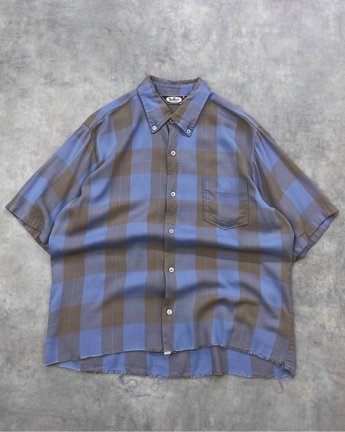 60s~ Da Vinci S/S Plaid B.D. Rayon Shirt