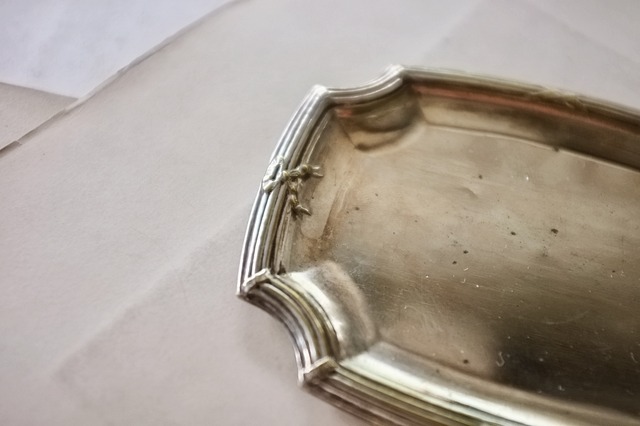 フランス リボンの結界とシルバープレートトレイ ルイ16世様式 アンティーク