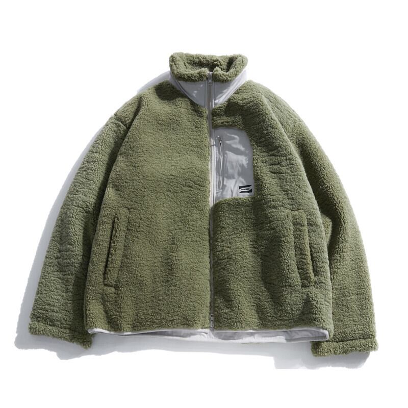 【新作】【送料無料】 Road Vintage Winter Loose LambWool長袖スタンドカラーオールマッチ無地マルチポケットダウンジャケットメンズ-アリババ ロング ウィンター 冬物 ソリッドカラー ビンテージ ポケット多め hip6-16116279860335