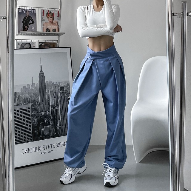 ベルトデザインハイウエストワイドタックパンツ