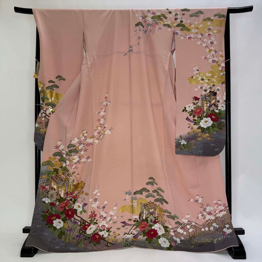 振袖 中古 ピンク 正絹 古典 裄68cm 身丈171cm 美品 L サイズ 成人式 4459
