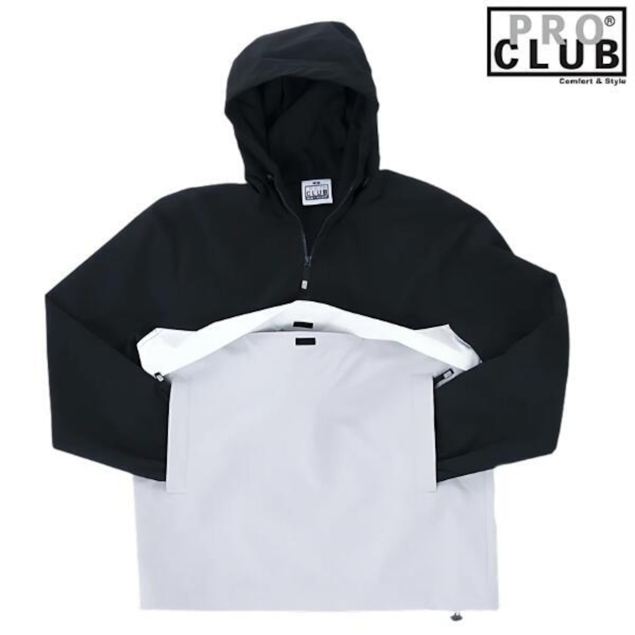 PRO CLUB「Nylon Hooded Pullover Anorak Jacket Black×Gray」 - 5