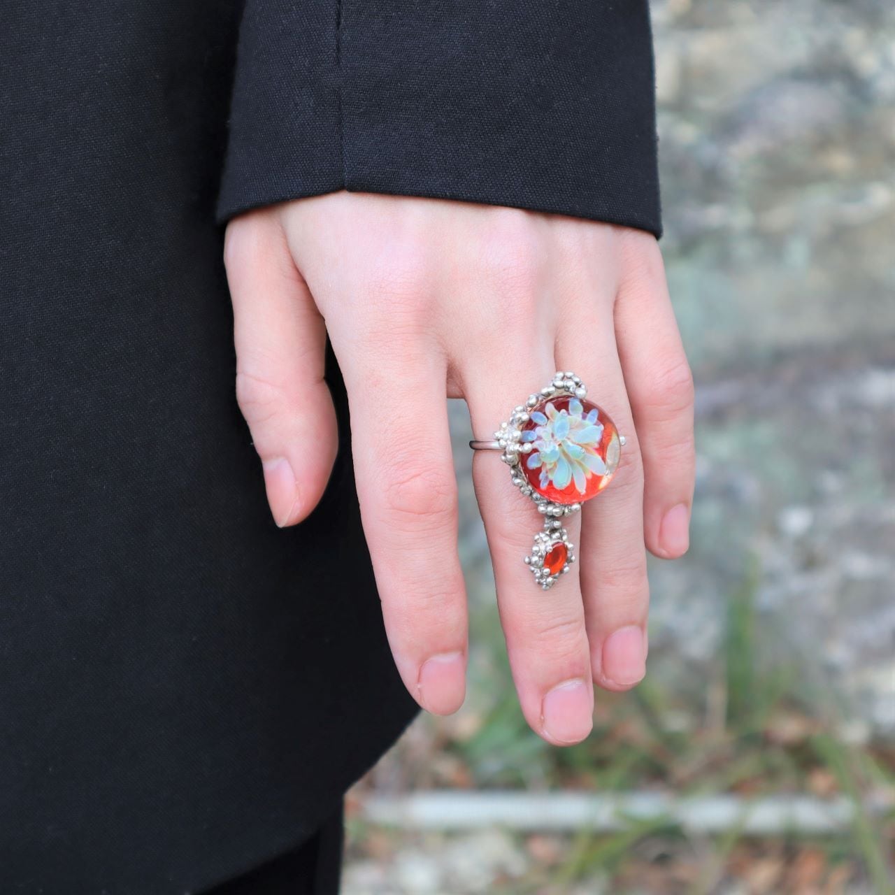 ガラス細工とファイヤーオパール・リング KJ-5001 | 華0糸 kamuito