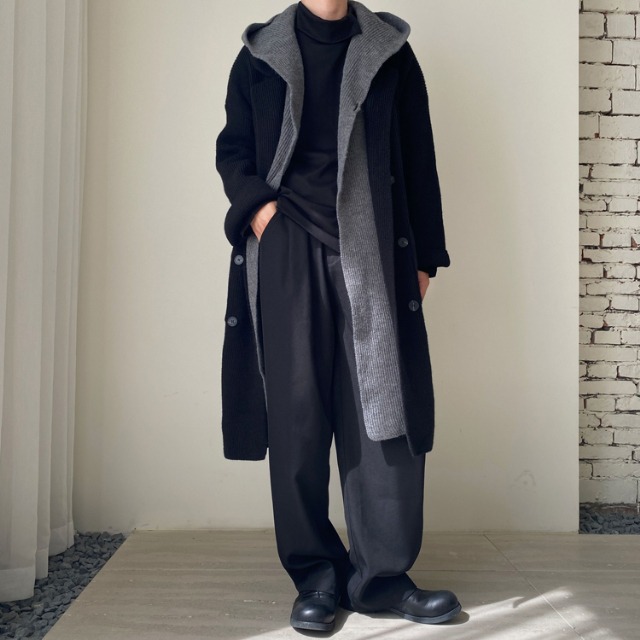 予約販売】ニットコート ロング丈 コーディガン メンズ ブラック 黒 