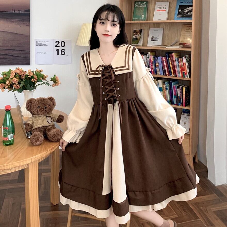 SEASONZ セミロリ ソフトロリータ ワンピース レースアップ セーラー風